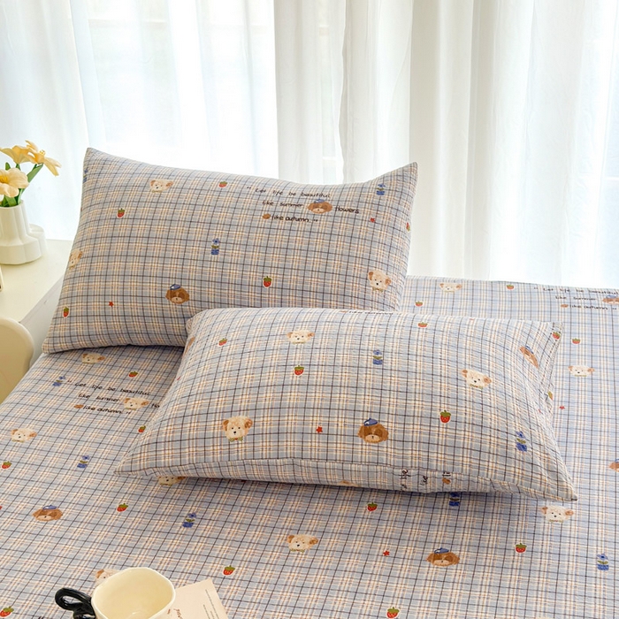 91家纺网 家纺一手货源 找家纺 贝扬思家纺 2026新款高克重泡芙纱印花款单床笠床笠单件-浅糯 CL浅糯-四季狗