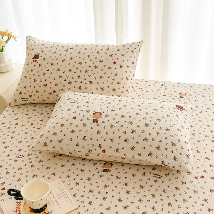 91家纺网 家纺一手货源 找家纺 贝扬思家纺 2026新款高克重泡芙纱印花款单床笠床笠单件-浅糯 CL浅糯-田园兔