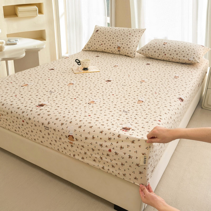 91家纺网 家纺一手货源 找家纺 贝扬思家纺 2026新款高克重泡芙纱印花款单床笠床笠单件-浅糯 CL浅糯-田园兔