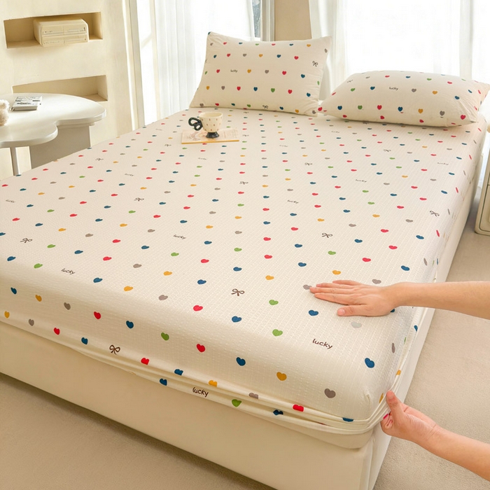 贝扬思家纺 2026新款高克重泡芙纱印花款单床笠床笠单件-浅糯 CL浅糯-微笑彩心