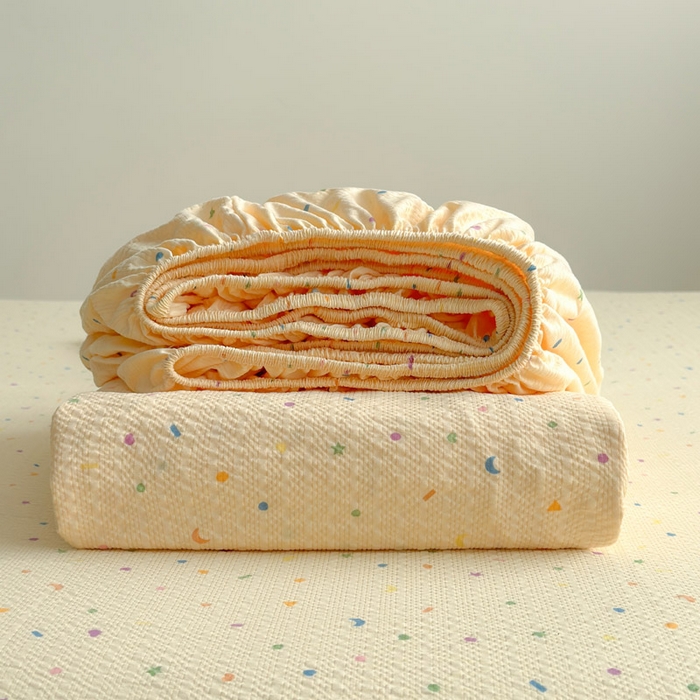 91家纺网 家纺一手货源 找家纺 贝扬思家纺 2026新款高克重泡芙纱印花款单床笠床笠单件-浅糯 CL浅糯-星月糖粒