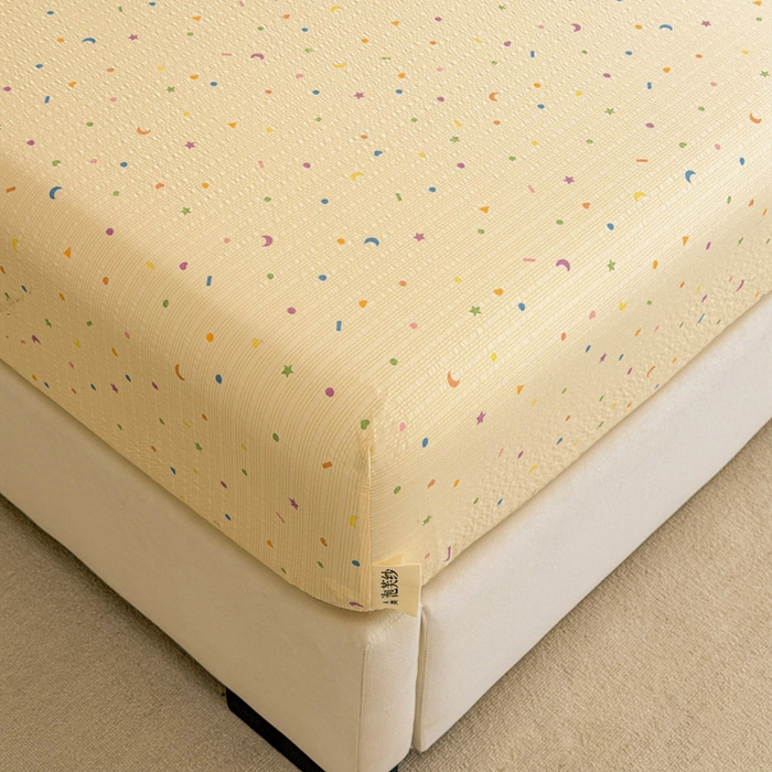 91家纺网 家纺一手货源 找家纺 贝扬思家纺 2026新款高克重泡芙纱印花款单床笠床笠单件-浅糯 CL浅糯-星月糖粒