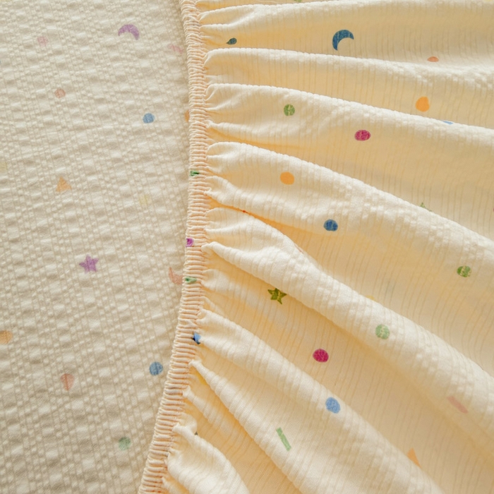 91家纺网 家纺一手货源 找家纺 贝扬思家纺 2026新款高克重泡芙纱印花款单床笠床笠单件-浅糯 CL浅糯-星月糖粒