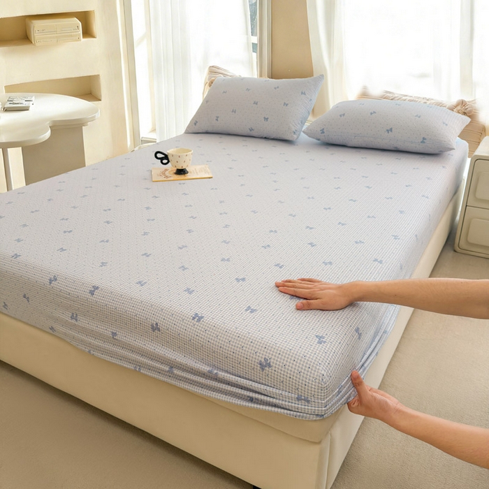 贝扬思家纺 2026新款高克重泡芙纱印花款单床笠床笠单件-浅糯 CL浅糯-予诗蓝