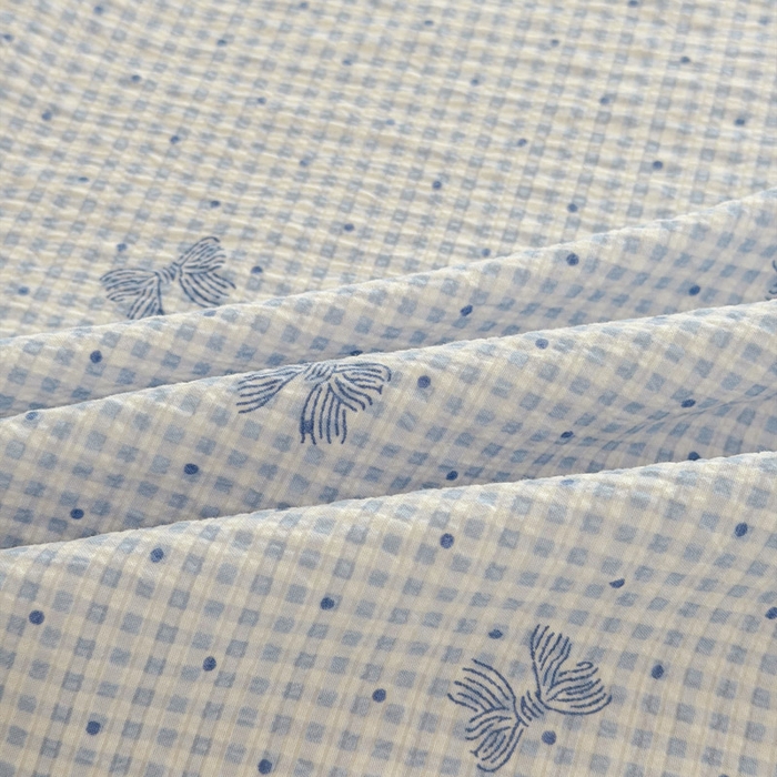 91家纺网 家纺一手货源 找家纺 贝扬思家纺 2026新款高克重泡芙纱印花款单床笠床笠单件-浅糯 CL浅糯-予诗蓝