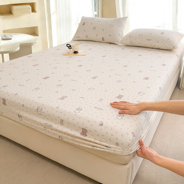 贝扬思家纺 2026新款高克重泡芙纱印花款单床笠床笠单件-浅糯 CL浅糯-悦悦小兔