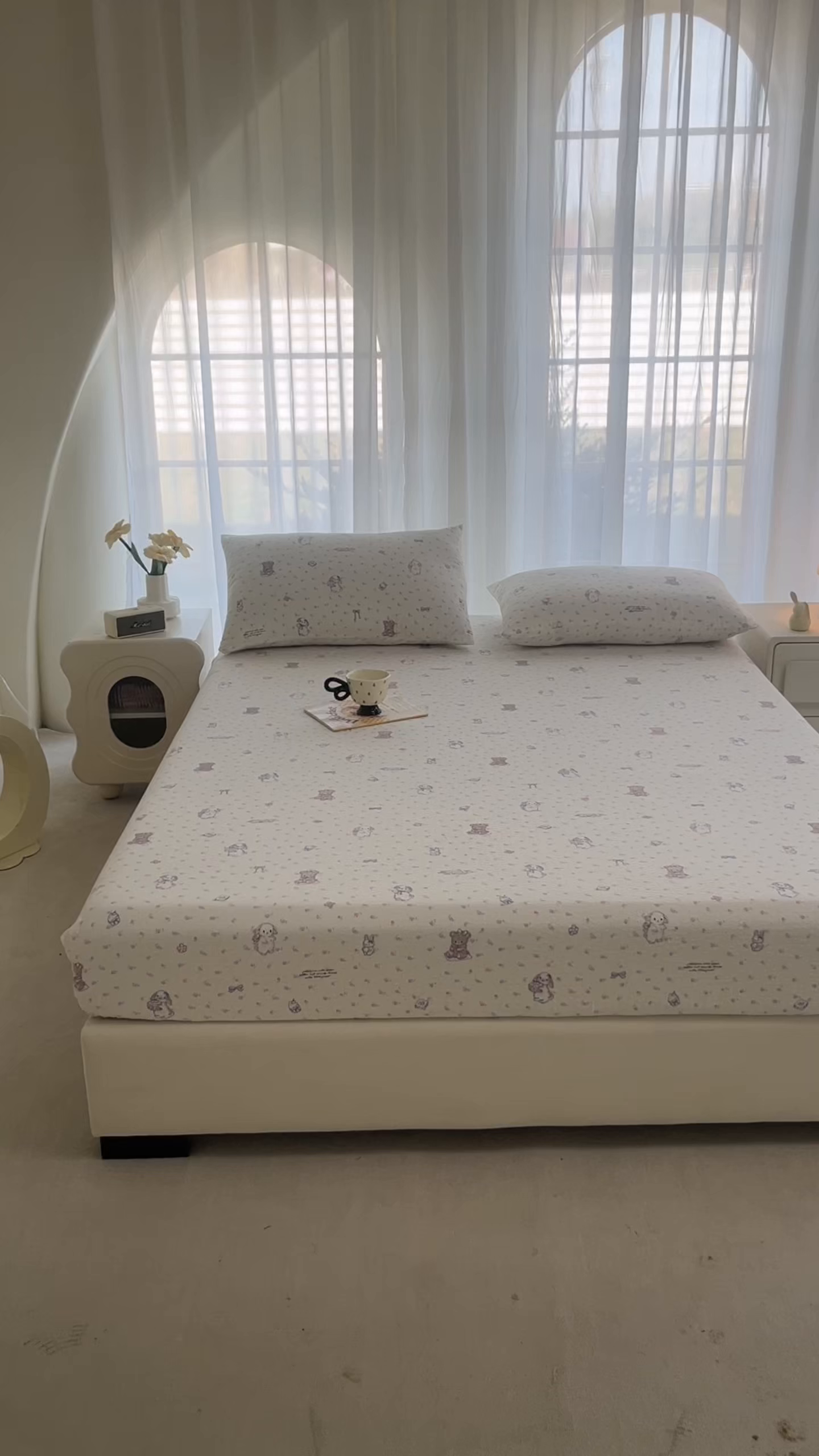 91家纺网 家纺一手货源 找家纺 贝扬思家纺 2026新款高克重泡芙纱印花款单床笠床笠单件-浅糯 CL浅糯-悦悦小兔