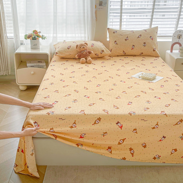 91家纺网 家纺一手货源 找家纺 贝扬思家纺 2026新款高克重泡芙纱印花款单床单-软糖 CD-软糖 星星糖豆