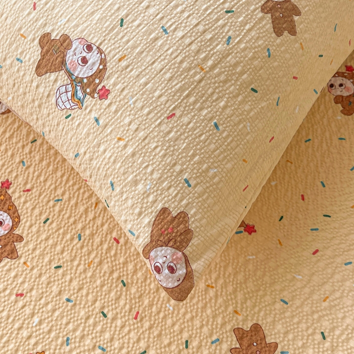 91家纺网 家纺一手货源 找家纺 贝扬思家纺 2026新款高克重泡芙纱印花款单床单-软糖 CD-软糖 星星糖豆