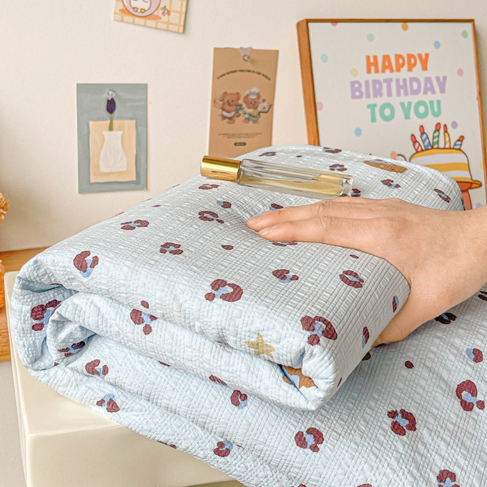 贝扬思家纺 2026新款高克重泡芙纱印花款单床单-软糖 CD软糖-豹纹咪星蓝