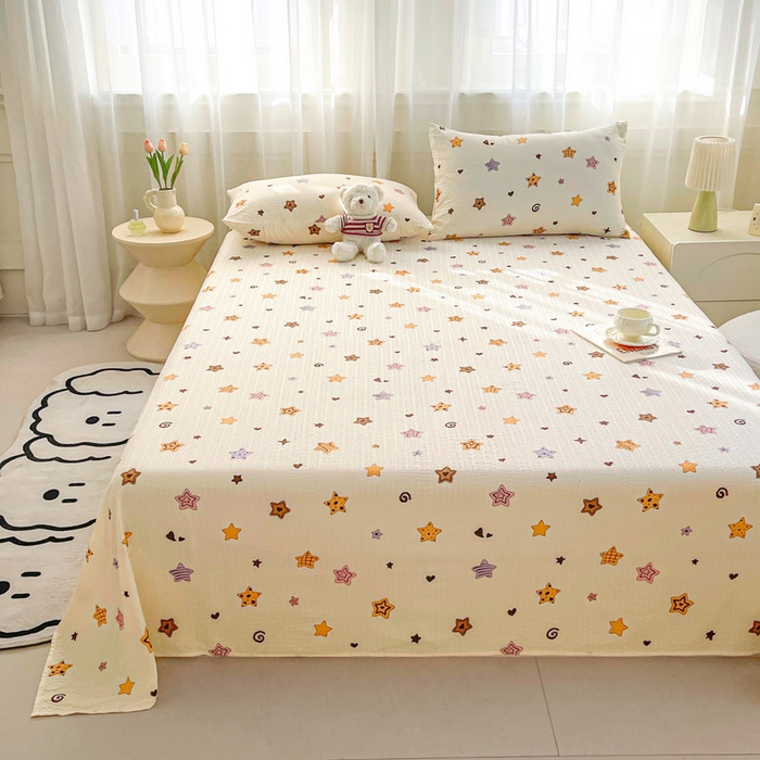 91家纺网 家纺一手货源 找家纺 贝扬思家纺 2026新款高克重泡芙纱印花款单床单-软糖 CD软糖-逢星岛