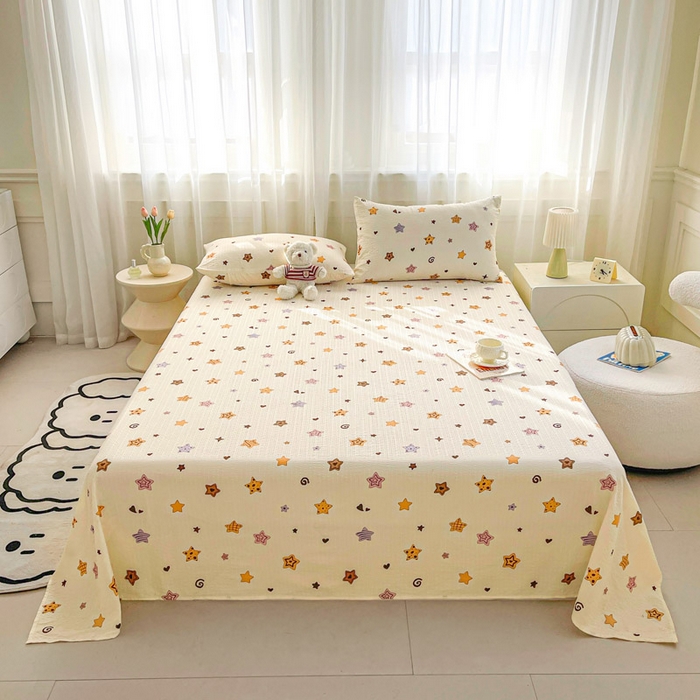 91家纺网 家纺一手货源 找家纺 贝扬思家纺 2026新款高克重泡芙纱印花款单床单-软糖 CD软糖-逢星岛