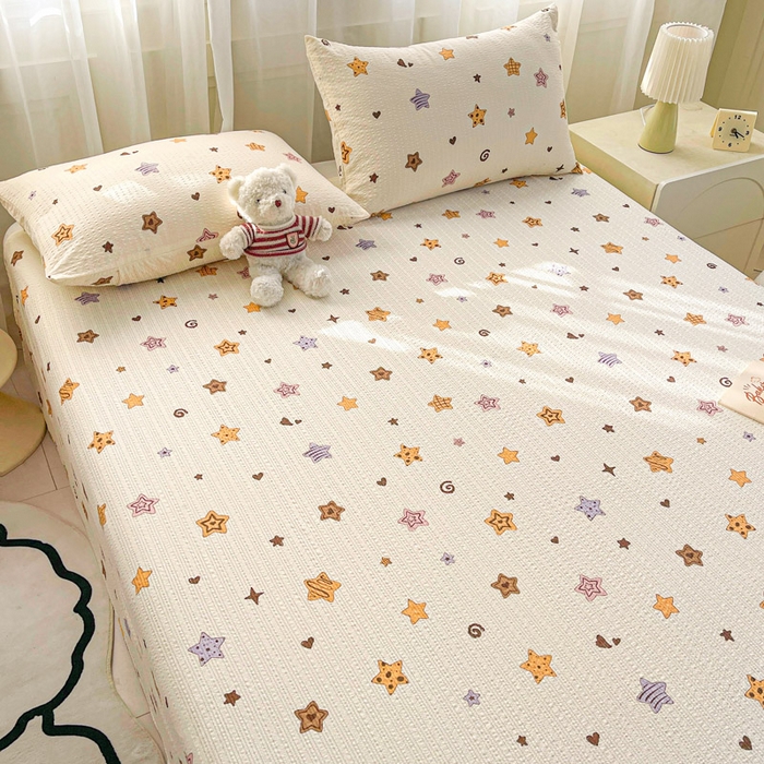 91家纺网 家纺一手货源 找家纺 贝扬思家纺 2026新款高克重泡芙纱印花款单床单-软糖 CD软糖-逢星岛