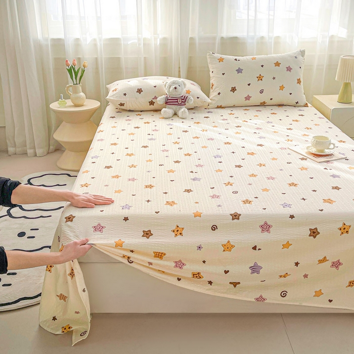 91家纺网 家纺一手货源 找家纺 贝扬思家纺 2026新款高克重泡芙纱印花款单床单-软糖 CD软糖-逢星岛