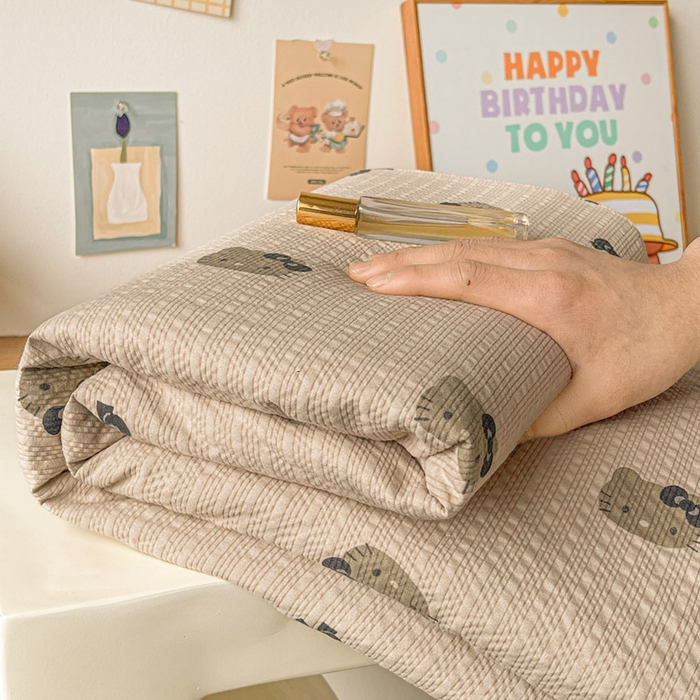 贝扬思家纺 2026新款高克重泡芙纱印花款单床单-软糖 CD软糖-咖啡小猫