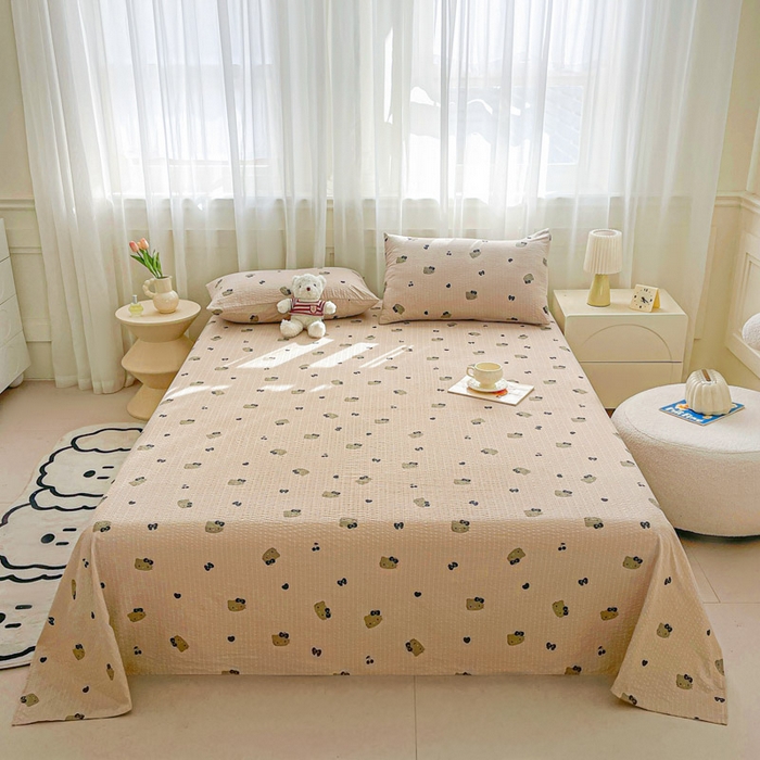 91家纺网 家纺一手货源 找家纺 贝扬思家纺 2026新款高克重泡芙纱印花款单床单-软糖 CD软糖-咖啡小猫