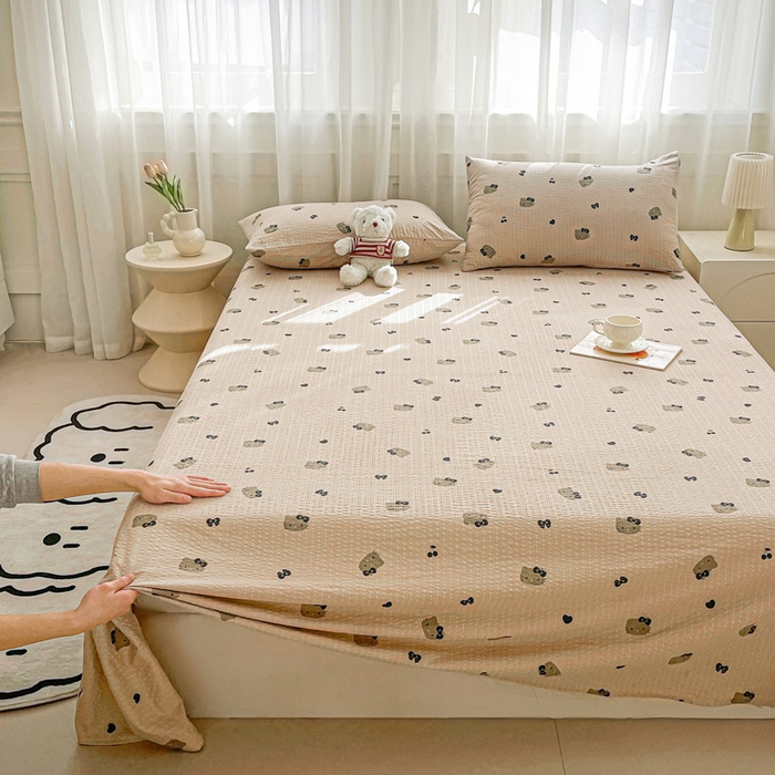 91家纺网 家纺一手货源 找家纺 贝扬思家纺 2026新款高克重泡芙纱印花款单床单-软糖 CD软糖-咖啡小猫