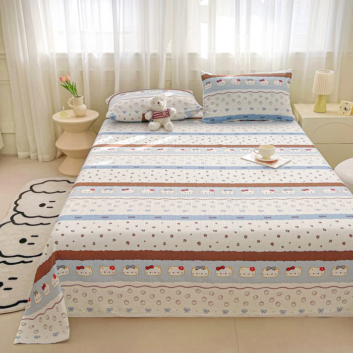 91家纺网 家纺一手货源 找家纺 贝扬思家纺 2026新款高克重泡芙纱印花款单床单-软糖 CD软糖-可可小猫条