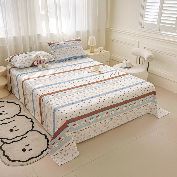 91家纺网 家纺一手货源 找家纺 贝扬思家纺 2026新款高克重泡芙纱印花款单床单-软糖 CD软糖-可可小猫条