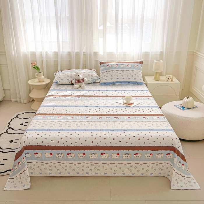 91家纺网 家纺一手货源 找家纺 贝扬思家纺 2026新款高克重泡芙纱印花款单床单-软糖 CD软糖-可可小猫条