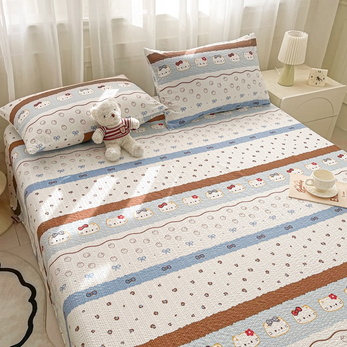 91家纺网 家纺一手货源 找家纺 贝扬思家纺 2026新款高克重泡芙纱印花款单床单-软糖 CD软糖-可可小猫条