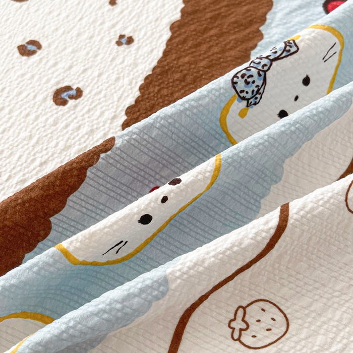 91家纺网 家纺一手货源 找家纺 贝扬思家纺 2026新款高克重泡芙纱印花款单床单-软糖 CD软糖-可可小猫条