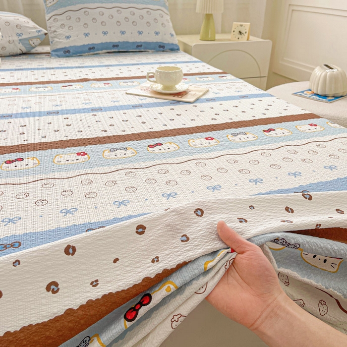 91家纺网 家纺一手货源 找家纺 贝扬思家纺 2026新款高克重泡芙纱印花款单床单-软糖 CD软糖-可可小猫条