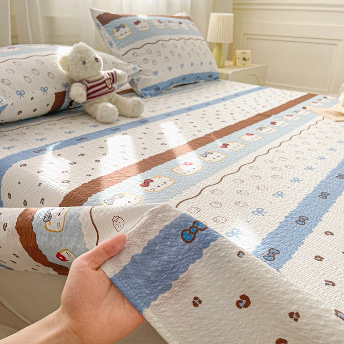 91家纺网 家纺一手货源 找家纺 贝扬思家纺 2026新款高克重泡芙纱印花款单床单-软糖 CD软糖-可可小猫条