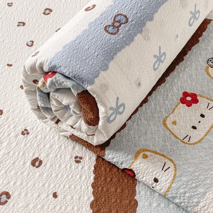 91家纺网 家纺一手货源 找家纺 贝扬思家纺 2026新款高克重泡芙纱印花款单床单-软糖 CD软糖-可可小猫条