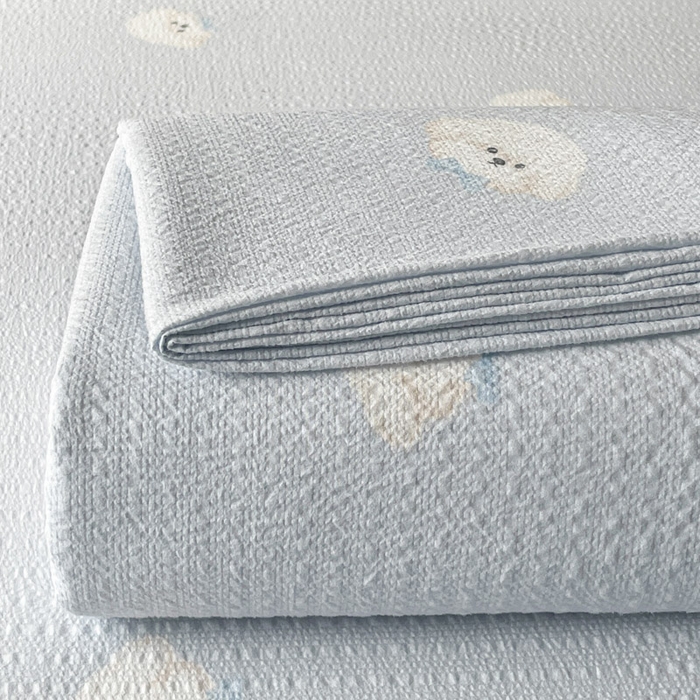 91家纺网 家纺一手货源 找家纺 贝扬思家纺 2026新款高克重泡芙纱印花款单床单-软糖 CD软糖-蓝领结狗