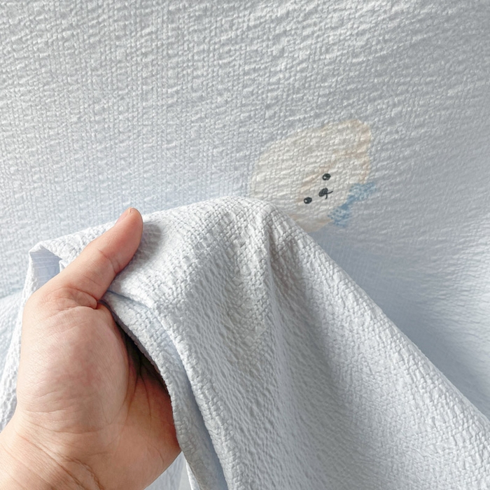 91家纺网 家纺一手货源 找家纺 贝扬思家纺 2026新款高克重泡芙纱印花款单床单-软糖 CD软糖-蓝领结狗