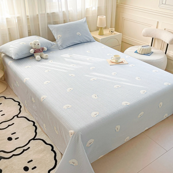 91家纺网 家纺一手货源 找家纺 贝扬思家纺 2026新款高克重泡芙纱印花款单床单-软糖 CD软糖-蓝领结狗