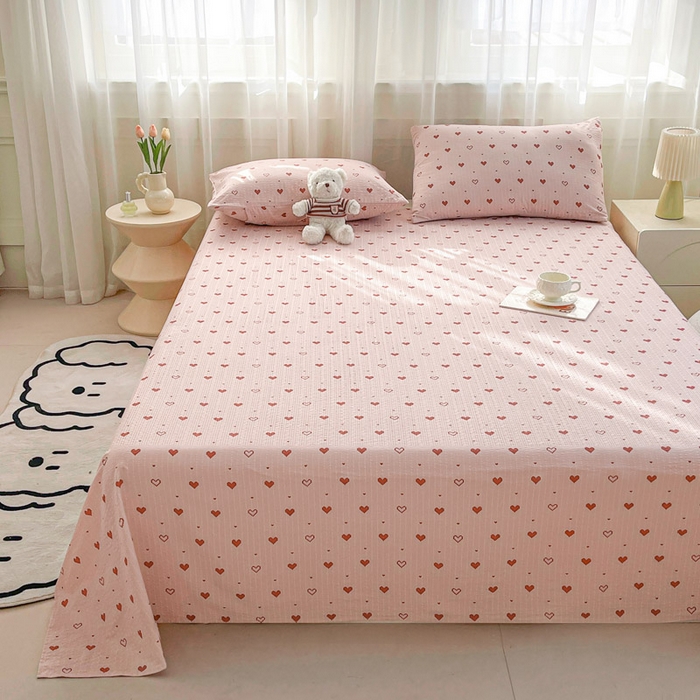 91家纺网 家纺一手货源 找家纺 贝扬思家纺 2026新款高克重泡芙纱印花款单床单-软糖 CD软糖-朦胧粉心