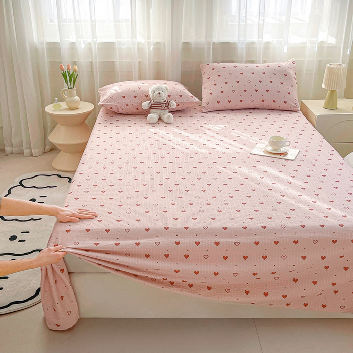 91家纺网 家纺一手货源 找家纺 贝扬思家纺 2026新款高克重泡芙纱印花款单床单-软糖 CD软糖-朦胧粉心