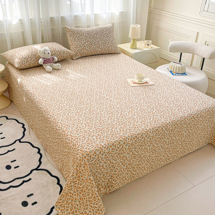 91家纺网 家纺一手货源 找家纺 贝扬思家纺 2026新款高克重泡芙纱印花款单床单-软糖 CD软糖-暖橘枝