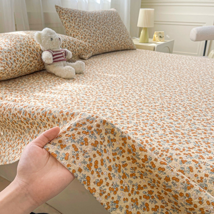 91家纺网 家纺一手货源 找家纺 贝扬思家纺 2026新款高克重泡芙纱印花款单床单-软糖 CD软糖-暖橘枝
