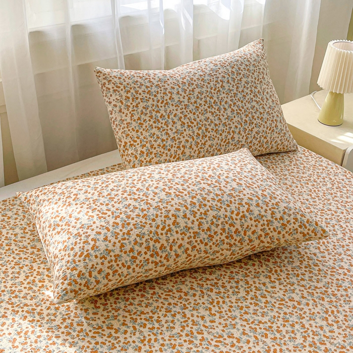 91家纺网 家纺一手货源 找家纺 贝扬思家纺 2026新款高克重泡芙纱印花款单床单-软糖 CD软糖-暖橘枝