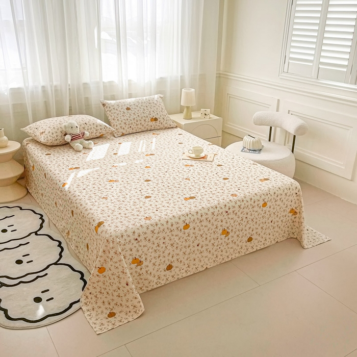 91家纺网 家纺一手货源 找家纺 贝扬思家纺 2026新款高克重泡芙纱印花款单床单-软糖 CD软糖-秋末南瓜星