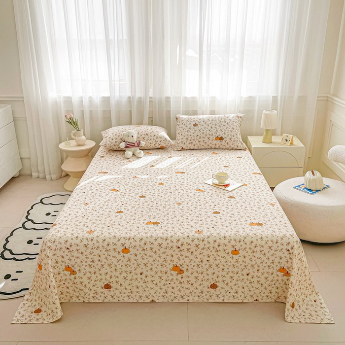 91家纺网 家纺一手货源 找家纺 贝扬思家纺 2026新款高克重泡芙纱印花款单床单-软糖 CD软糖-秋末南瓜星