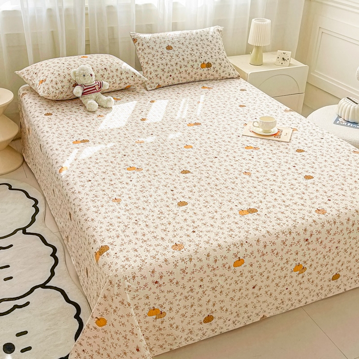 91家纺网 家纺一手货源 找家纺 贝扬思家纺 2026新款高克重泡芙纱印花款单床单-软糖 CD软糖-秋末南瓜星