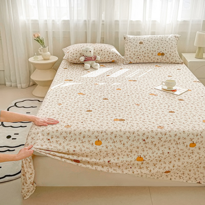 91家纺网 家纺一手货源 找家纺 贝扬思家纺 2026新款高克重泡芙纱印花款单床单-软糖 CD软糖-秋末南瓜星