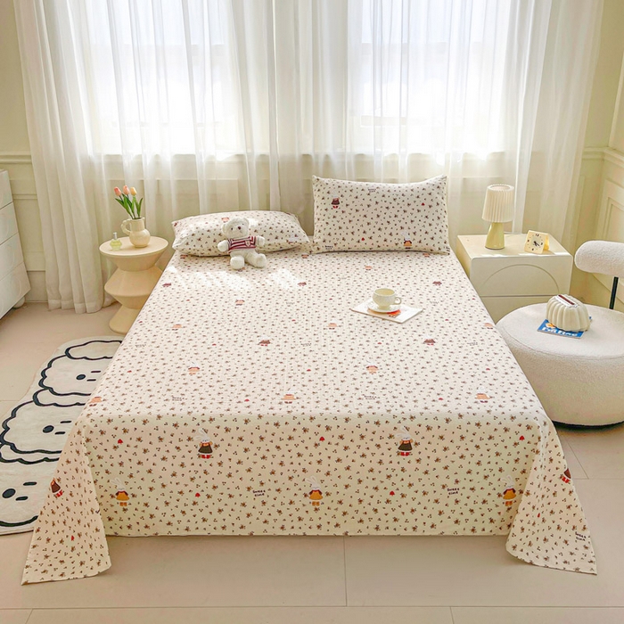 91家纺网 家纺一手货源 找家纺 贝扬思家纺 2026新款高克重泡芙纱印花款单床单-软糖 CD软糖-田园兔