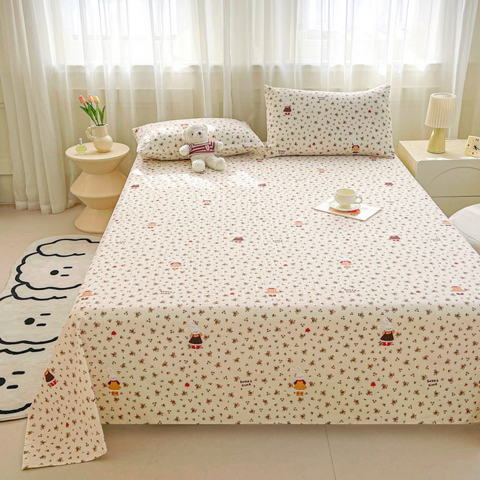 91家纺网 家纺一手货源 找家纺 贝扬思家纺 2026新款高克重泡芙纱印花款单床单-软糖 CD软糖-田园兔