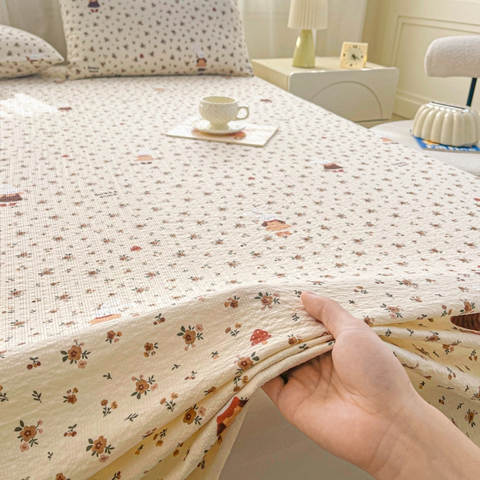 91家纺网 家纺一手货源 找家纺 贝扬思家纺 2026新款高克重泡芙纱印花款单床单-软糖 CD软糖-田园兔