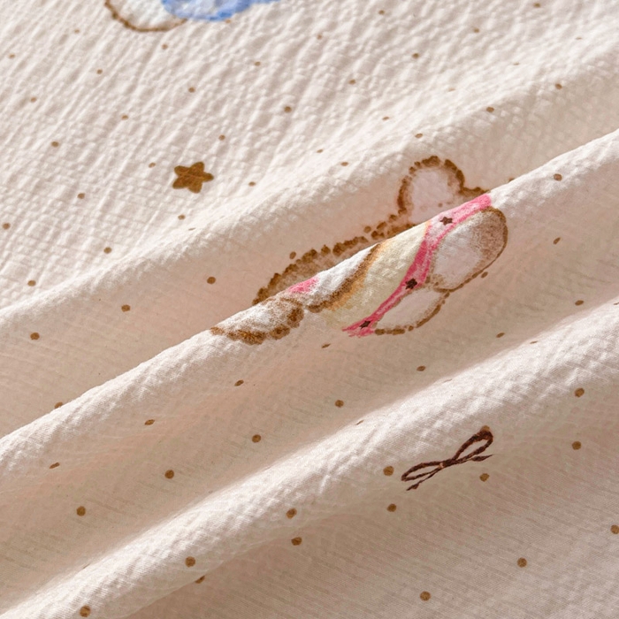 91家纺网 家纺一手货源 找家纺 贝扬思家纺 2026新款高克重泡芙纱印花款单床单-软糖 CD软糖-甜品萌狗