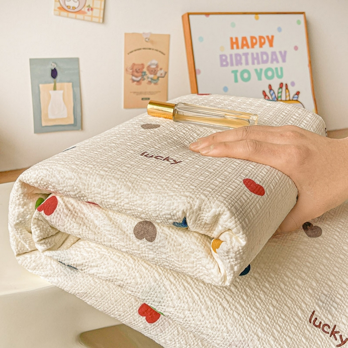 贝扬思家纺 2026新款高克重泡芙纱印花款单床单-软糖 CD软糖-微笑彩心