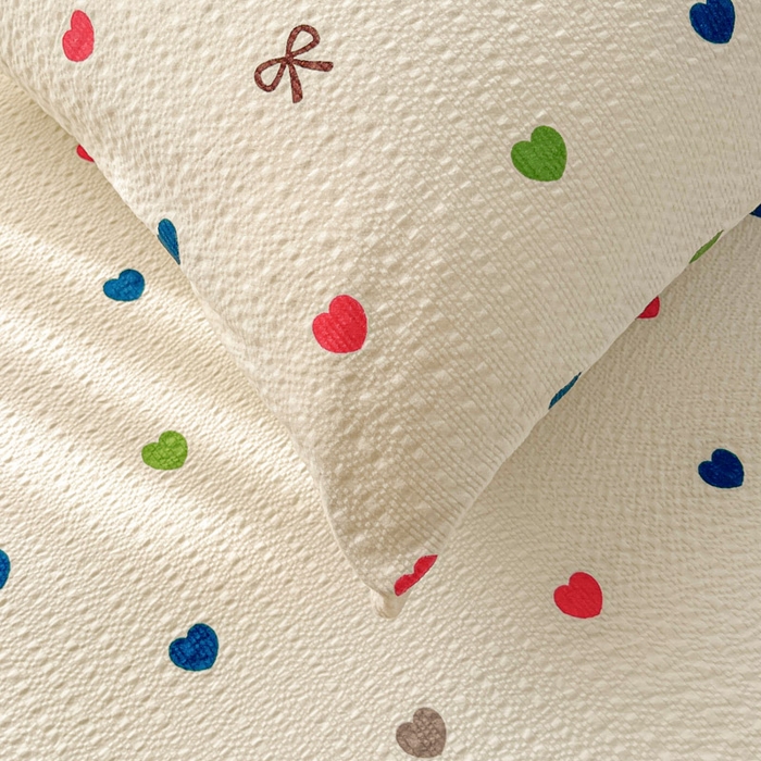 91家纺网 家纺一手货源 找家纺 贝扬思家纺 2026新款高克重泡芙纱印花款单床单-软糖 CD软糖-微笑彩心