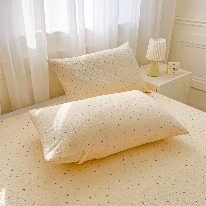 91家纺网 家纺一手货源 找家纺 贝扬思家纺 2026新款高克重泡芙纱印花款单床单-软糖 CD软糖-星月糖粒