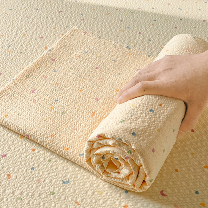 91家纺网 家纺一手货源 找家纺 贝扬思家纺 2026新款高克重泡芙纱印花款单床单-软糖 CD软糖-星月糖粒