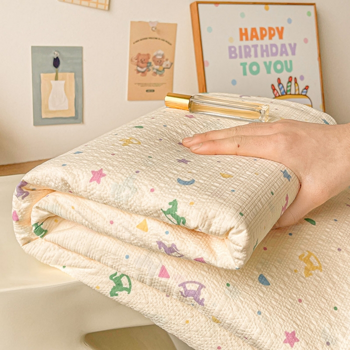 贝扬思家纺 2026新款高克重泡芙纱印花款单床单-软糖 CD软糖-摇摇木马